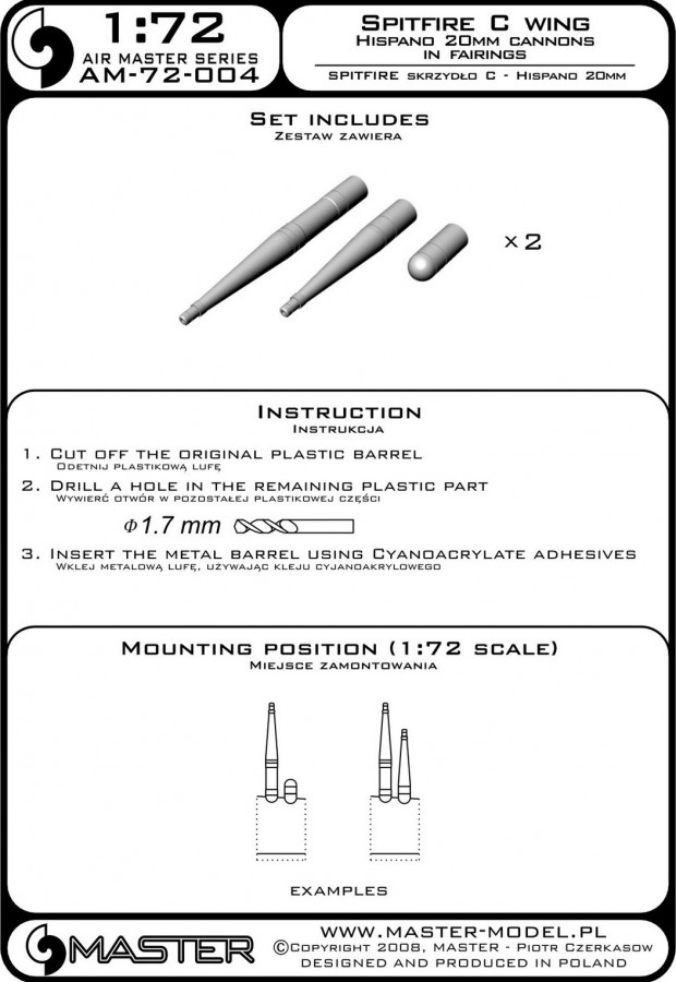AM-72-004 20мм авиационная пушка Hispano с пламегасителем для Spitfire, крыло тип С два варианта