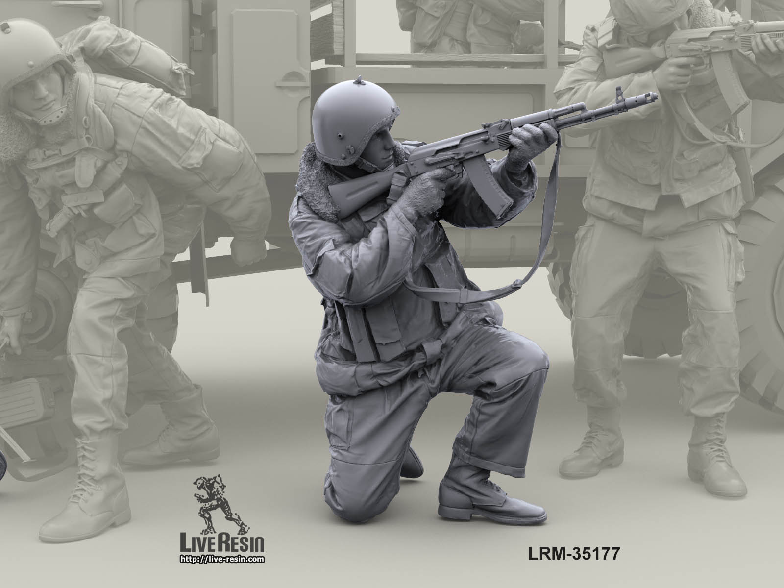 LRM35177 Военнослужащий ВВ, ведет огонь из АК-74  с колена Live Resin