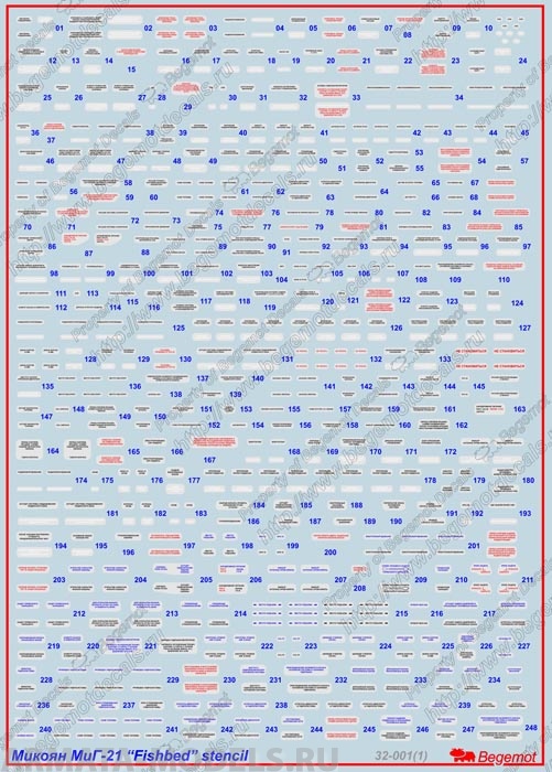32-001 Декаль МиГ-21 технические надписи 1/32