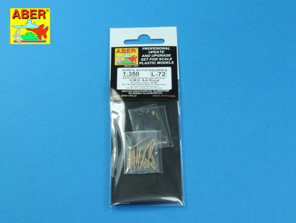 ABR-1:350-L-72  Дополнения для  Barrels set for Royal Navy Aircraft Carrier: H.M.S. Ark Royal 16 x 4,5in (114mm) QF Mk I; 32 x QF 2-pdr (40mm) Mark VIII Pom-Pom; 32 x 0,5in (12,7mm) Vickers Mk III для  1/350