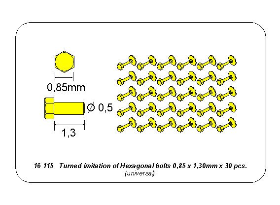 ABR-16-115  Дополнения для  Turned imitation of Hexagonal bolts 0,85 x 1,30 mm x 30 pcs. универсальный набор 1/16