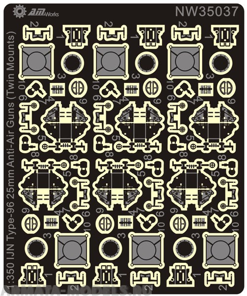 NW35037 WWII IJN Type-96 25mm Twin Mount (6 twin mounts)