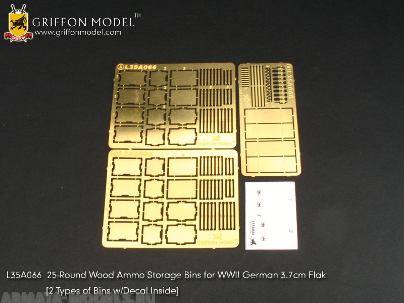 L35A066GR 25-Round Wood Ammo Storage Bins for WW II German 3.7cm Flak (2 Types of Bins w/Decal Inside) 1/35