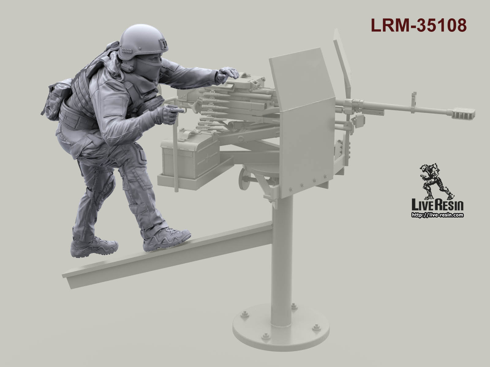 LRM35108 Российский военнослужащий Сил Специальных операций, пулеметчик, ведет огонь из установки в кузове автомобиля Live Resin