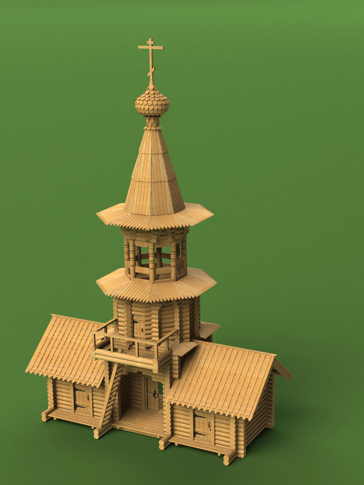 1103 сборная деревянная модель Колокольня Зашиверского острога СВ Модель