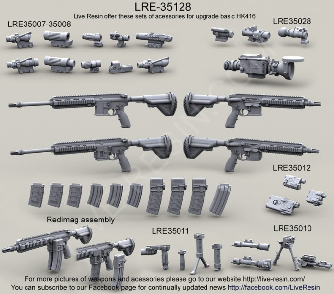 LRE35128 Модульная штурмовая винтовка Heckler & Koch HK416, длинный и короткий ствол с/без сдвоенным магазином