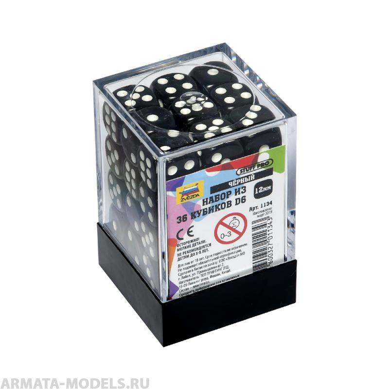 1134 Набор из 36 кубиков D6 (черный)