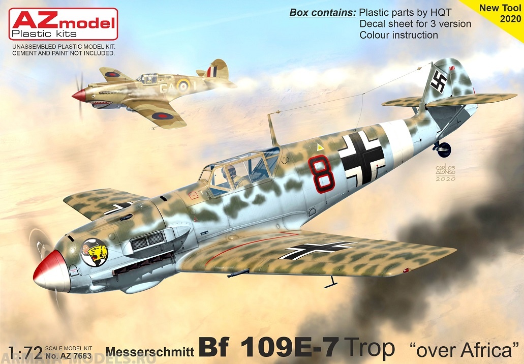 AZ7663 Сборная модель самолета Bf 109E-7Trop „Over Africa“ AZmodel Plastic kits