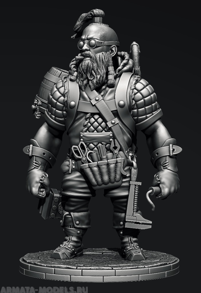 CHM-75013. Стимпанк: Боевой гном-инженер. 75 мм. Материал - смола. Chronos Miniatures