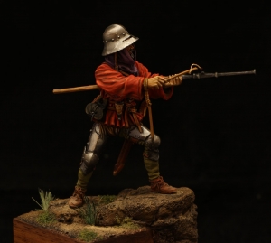 CHM-54122(M). Европейский солдат с ручной бомбардой, 1450-75 гг. 54 мм. Материал - белый металл. Chronos Miniatures