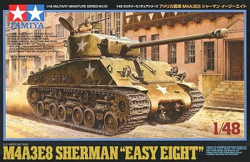 32595 Американский танк US MEDIUM TANK M4A3E8 SHERMAN Easy Eight, с фигурой командира. 1/48