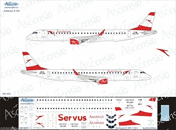 195-004 Декаль для самолета Embraer Embraer 195 Austrian Airlines 1/144