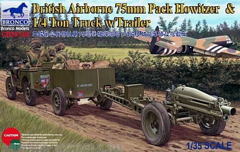 CB35163 Автомобиль British Airborne 75mm Pack Howitzer & 1/4 Ton Truck w/Trail  (Bronco Models) 1/35