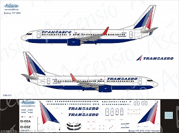 738-001 Декаль для самолета Boeing 737-800 Трансаэро 1/144